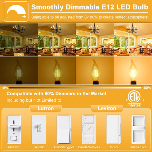 GOLSPARK E12 LED Bulb Dimmable 60 Watt Equivalent 10 Pack, 2700K Warm White Type B E12 Candelabra LED Light Bulbs, B11 Candle LED Chandelier Light Bulbs for Ceiling Fan, Clear Glass, Flame Tip, 550LM by GOLSPARK