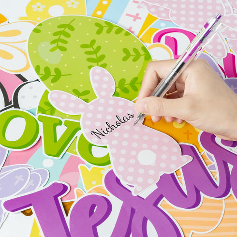 BeYumi 86Pcs Easter Bunny Christian Cross Bulletin Board Set, No Bunny Loves You Like Jesus, Sunday School Decor