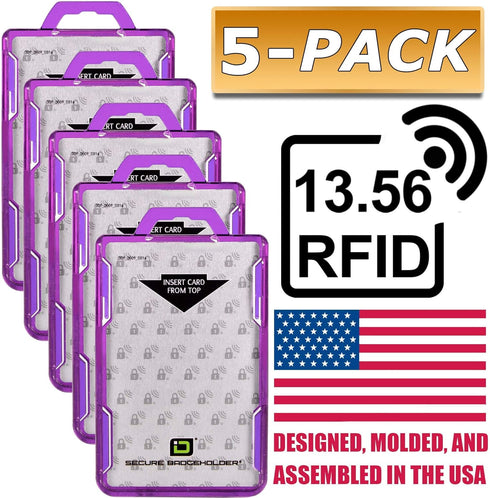 ID Stronghold - Pack of 5 - RFID Blocking Secure Badge Holder - Duolite 2 Card ID Holder - Heavy Duty Plastic ID Badge