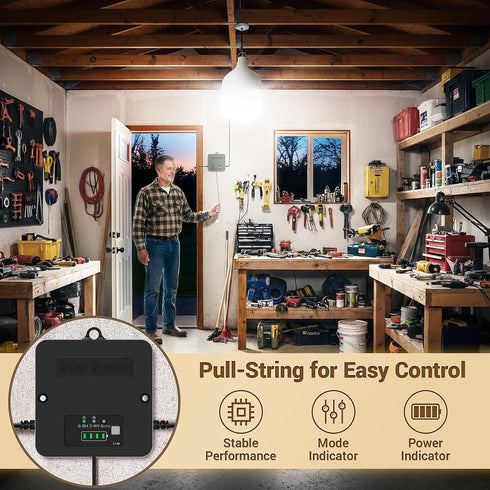 6500K IP65 3 1 Pack Solar Shed Light Indoor Outdoor, Daytime Available Pendant Light with Pull String, Power Display