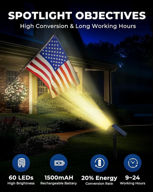 IP67, 60 3 2 1(Warm 4 Pack) HGGH Solar Lights Outdoor Waterproof LED Lighting Modes Solar Spot Lights Outdoor for Yard