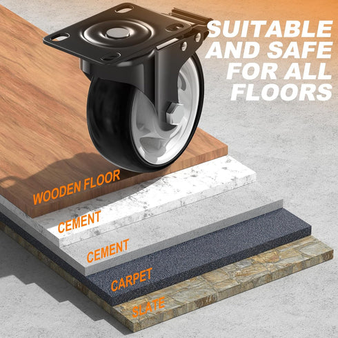 5 Inch 2600lbs (Set 4) Heavy Duty Casters, Capacity of - Industrial Swivel Caster Wheels with Brakes for Workbenches