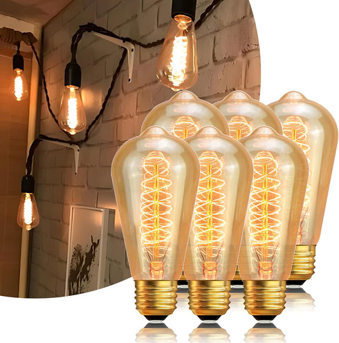 Sevici ST64 Bulbs 110V 40W Bulbs 6 Pack,Amber 240LM,E26 2200K Dimmable Bulb Incandescent Light Edison Vintage Base