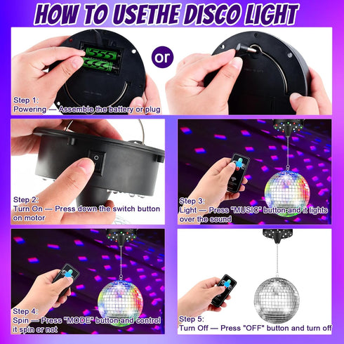 YCCOKJJ 10RPM 6Inch 18 4 70s Disco Ball with Motor and Mirror Ball Plug/Battery Operated Disco Motor with LED Beads
