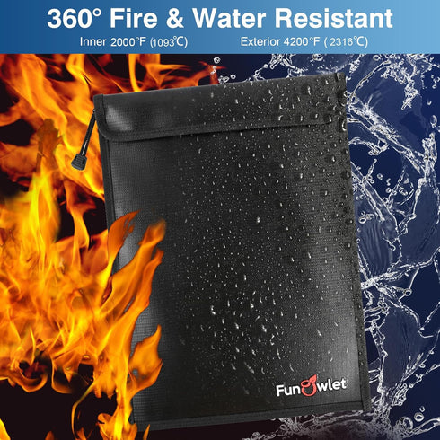 3 Pack Set FunOwlet Fireproof Waterproof Document Bag Fire and Water Resistant Zipper Storage Organizer & Money Safe