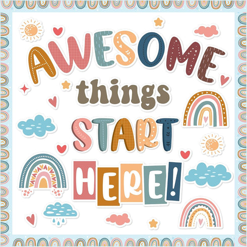 gisgfim Welcome Banner Bulletin Board Decoration Set Boho Rainbow Classroom Decor for Kindergarten and Preschool