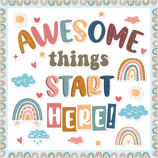 gisgfim Welcome Banner Bulletin Board Decoration Set Boho Rainbow Classroom Decor for Kindergarten and Preschool