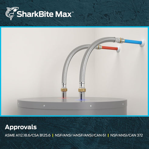 SharkBite Max 18 Inch Stainless Steel Braided Flexible Water Heater Connector, 1/2 Inch x 3/4 Inch FIP, Push to Connect