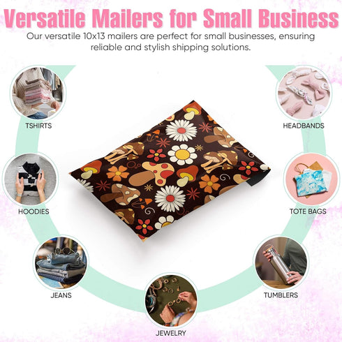 Package Mint Poly Mailers 50 Pack - 10 x 13 Waterproof & Tear Resistant Mailing Envelopes for Small Business (Mushroom)