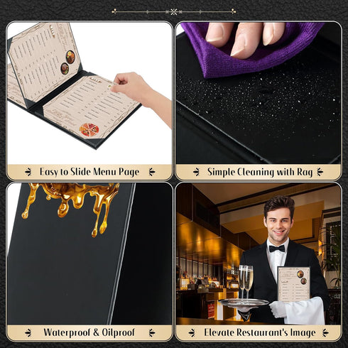 8.5" 11" Pack 5 4 (5, 4 (8.5 11 inch)) Restaurant Menu Covers Holders x | of Synthetic Leather Triple Fold Panels View