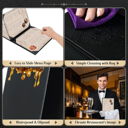 8.5" 11" Pack 5 4 (5, 4 (8.5 11 inch)) Restaurant Menu Covers Holders x | of Synthetic Leather Triple Fold Panels View