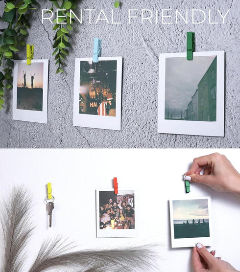 Mini Self Adhesive Clips for Pictures, 20 Pack, Mixed Colors Wood Clip Holders for Wall & Artwork