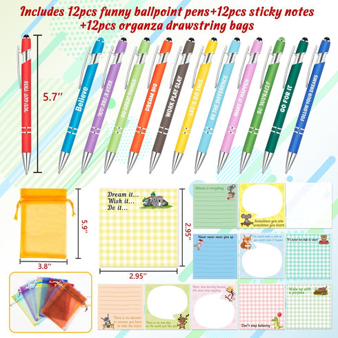 Funny Coworker Gifts, Pens with Inspirational Sayings + Sticky Notes, Work Gift Bulk for Adults, Office Supplies Set
