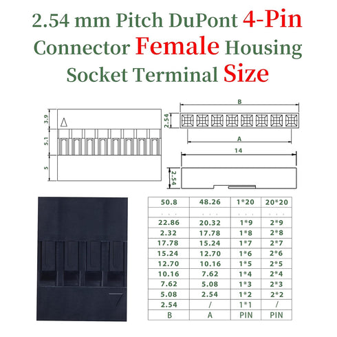 50 Sets Dupont 2.54 mm Pitch 4-Pin Female Adapter Cable Connector Accessories, 250 Pieces Crimp Pins Kit