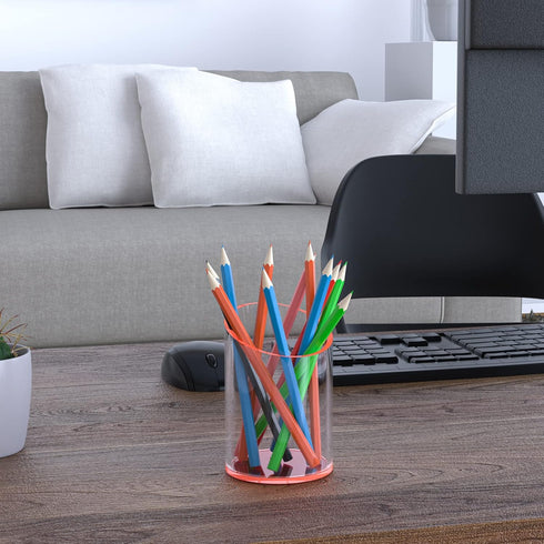 Pen Holder for Desk Organizer, Neon Pink Acrylic Makeup Brush and Sanitizer Holder for Office, Home, School