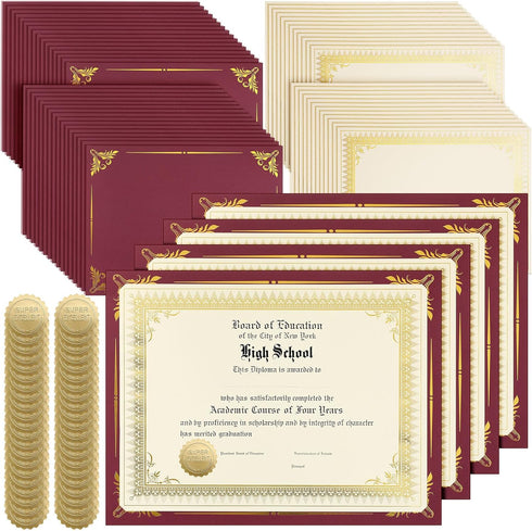 Fainne 100 Sets Certificate Paper Kit Single Sided Awards Holder with Foil Border