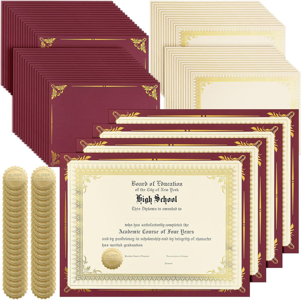 Fainne 100 Sets Certificate Paper Kit Single Sided Awards Holder with Foil Border