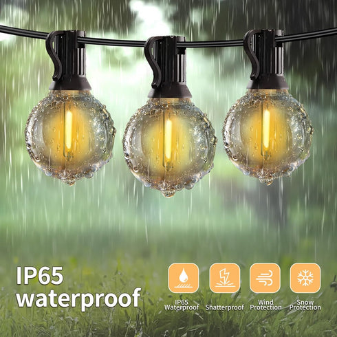 50ft 25 Bulbs Voltage(24V) Dimmable IP65 G40 SANBEN Outdoor String Lights with Remote, Low Patio Lights, & Timer