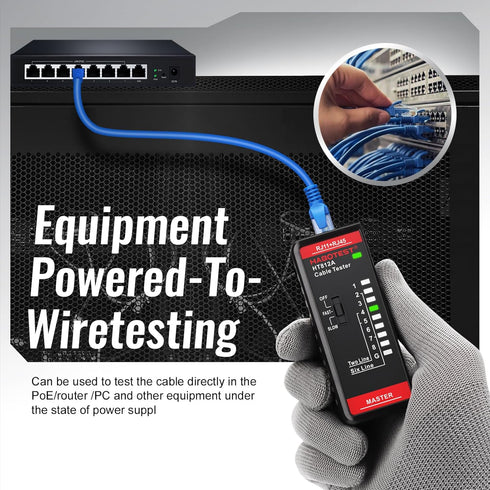 HT812A Ethernet Cable Tester with RJ45 RJ11 Port, Fast/Slow Gear, 60V Continuity Test for CAT5/CAT6