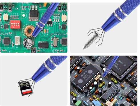2 Pcs Metal 4 Prongs Grabber Tool, IC Clip Tweezers for Catching IC Chips, Electronic Tiny Components & Jewel, Blue