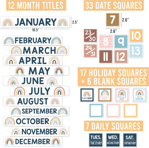Hadley Designs Boho Calendar For Classroom - Bulletin Board Sets for Teachers, School Calendar for Classroom