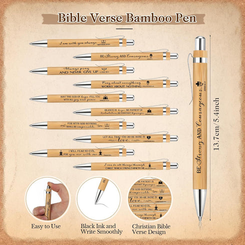 Gueevin 20 Sets Christian Gift Bulk Bible Verse Bamboo Pens Christian Bookmarks and Scripture Silicone Keychains Inspirational Ballpoint Pens Religious Gifts for Men Women School Office Church Gift