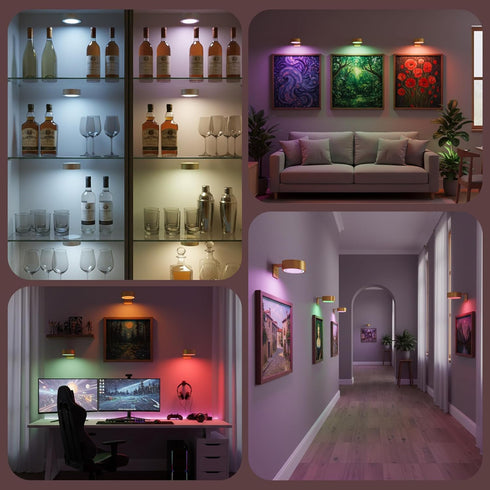 Kandicyar 3-Pack 13 Picture Lights for Wall, RGB Color Changing Led Art Display Light with Rechargeable Battery