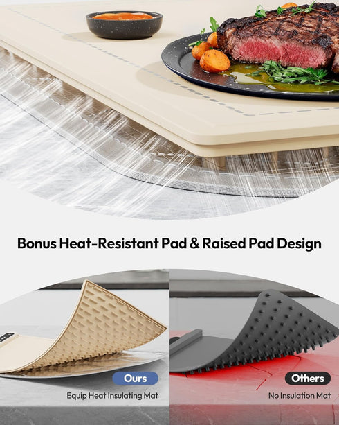 Countertop, 6 6 Settings, Gaiatop Warming Mat for Food with Trivet & Light, Food Warming Mats for Temp Level, Timer