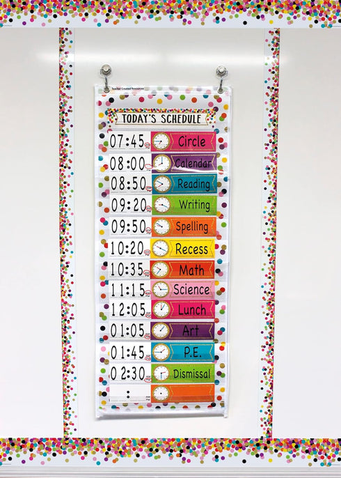 Teacher Created Resources Confetti 14 Pocket Daily Schedule Pocket Chart, 13" x 34"