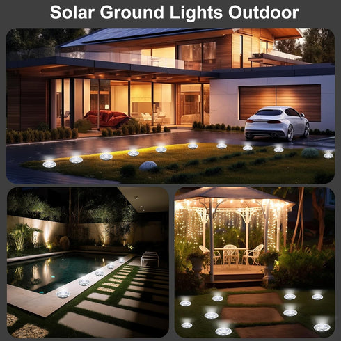 8 Pack Solar Ground Light Outdoor Mini Solar Grounf Lights Waterproof Landscape Lighting Solar Powered Pathway Lights