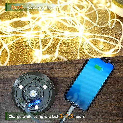 Allspark 4 1 32.8FT 8 Camping String Lights Rechargeable, in Quick Storage Tent String Lights with Lighting