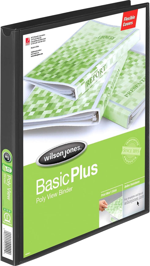 Wilson Jones Print-Won't-Stick Flexible Poly Round Ring View Binder, 0.625-Inch Capacity, 8.5" x 11" Sheet Size, Black (43340D) by Wilson Jones
