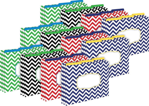 Barker Creek Nautical Chevron Designer File Folders Set of 36, Multi-Design with Colorful Chevrons on Outside, Solid