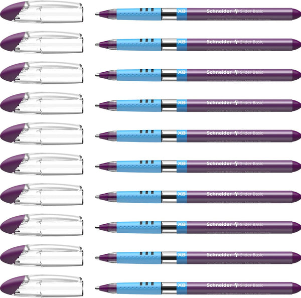 Schneider Slider Basic XB Ballpoint Pen, 1.4 mm Extra Broad, Transparent Barrel, Violet Ink, Box of 10 Pens