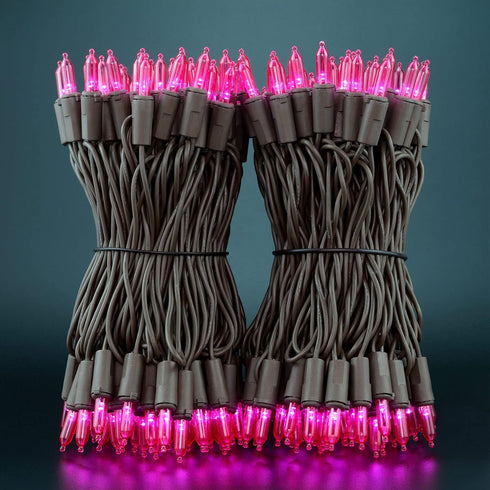 200 66 Commercial Set YULETIME Pink LED Christmas Lights, Feet Brown Wire UL Certified Grade Holiday String Light