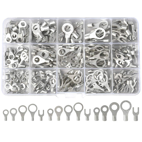 260PCS AWG 22-16 16-14 12-10 Copper Ring Fork Terminals Tin Plated Non-Insulated Electric Wire Connectors