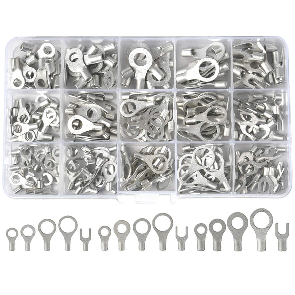 260PCS AWG 22-16 16-14 12-10 Copper Ring Fork Terminals Tin Plated Non-Insulated Electric Wire Connectors
