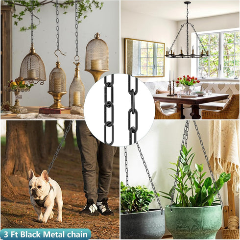 3 garini Feet Industrial Black Light Fixture Chain, Metal Pendant Chandelier Chain