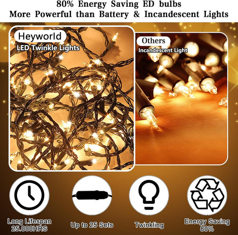 Heyworld 50 14.58 50 Sets, LED Slow Twinkle Lights, Soft Twinkling Christmas String Lights, UL Certified Ft, Connect Up