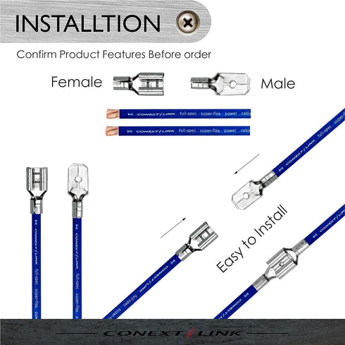 Conext Link QDUF-110R25 25 Pack Uninsulated Spade Quick Disconnect Terminal Electrical Wire Crimp Connector (0.110",