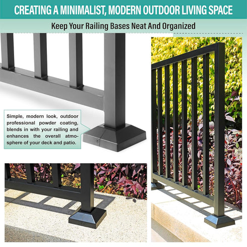 1Pcs Aluminum Post Base Cover 1.5" (1.5" Post/4" Base) for Iron Stair Railings, Black