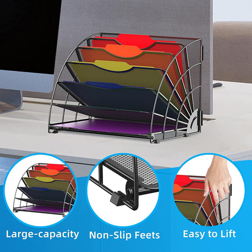 SUPEASY Fan Shaped Desk File Organizer - 6 Compartments for Filing Paper Bills, Letters, Desk Accessories for