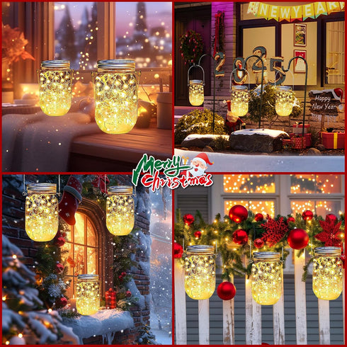 12 Pack 30 Solar Mason Jar Lid Lights - LED Firefly Fairy String Lights, Waterproof Outdoor Solar Lights with Hangers