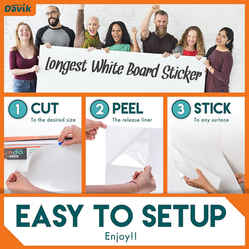 Davik Multi-Purpose Whiteboard Sticker, Customizable Peel and Stick Dry Erase Board for Wall Art