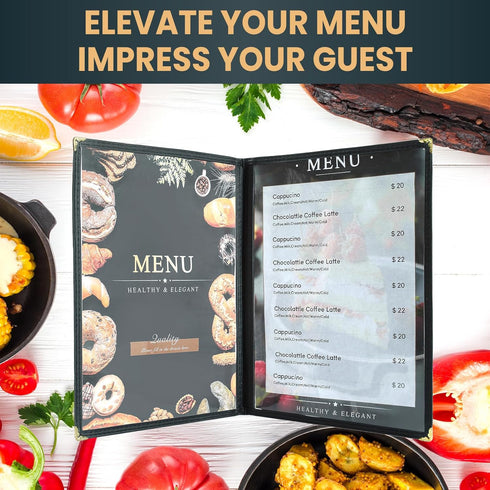25 Pack 8.5 11 Inch (2 4 x Menu Covers, Various Style Menu Sleeves Clear View Menu Holder for Kitchen, Restaurant