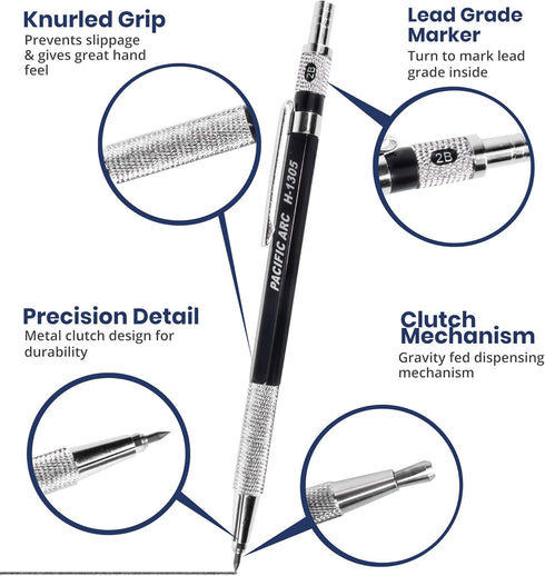 Pacific Arc Black Drafting Pencil, 2mm Lead Holder and Lead Sharpener for Artist Drawing, Drafting, Sketching