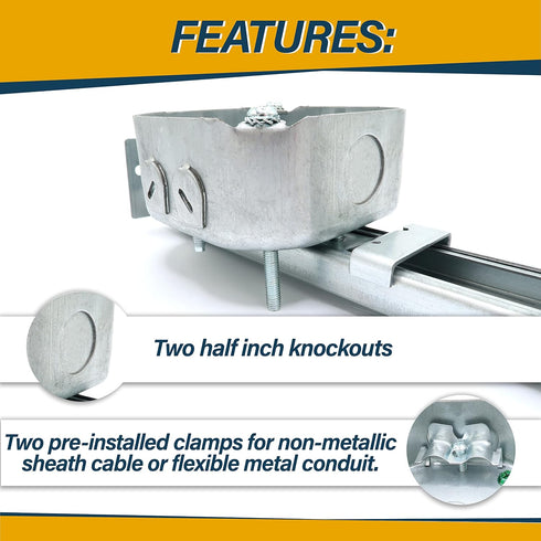 1-1/2'' 2 2 1/2'' 16-24 Inch Ceiling Fan Mounting Bracket with Adjustable Bar Hanger, Deep, NMSC Clamps, Knockouts