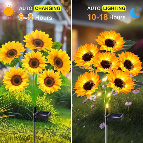 4 Pack 24 ostritec Sunflower Solar Lights Outdoor Decor, Solar Garden Decor Waterproof Solar Sunflower Outdoor Lights