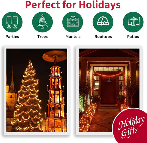 Super-Bright Extendable Orange Halloween Decoration, 100 Lights 19.6ft UL Certified Mini Bulb String Lights for Outdoor