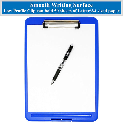 Think2Master Blue Plastic Storage Clipboard - 25% Heavier & Sturdier, Heavy Duty, Holds 150 Letter Sized Paper